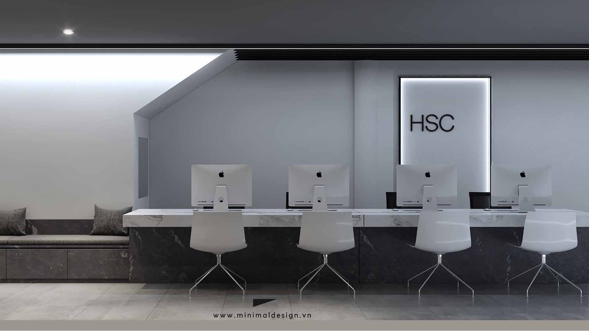 thiết kế văn phòng HSC đã tạo nên không gian làm việc tối giản nhưng vô cùng sang trọng, từ màu sắc đến vật liệu đều mang đến sự thống nhất trong từng khu vực
