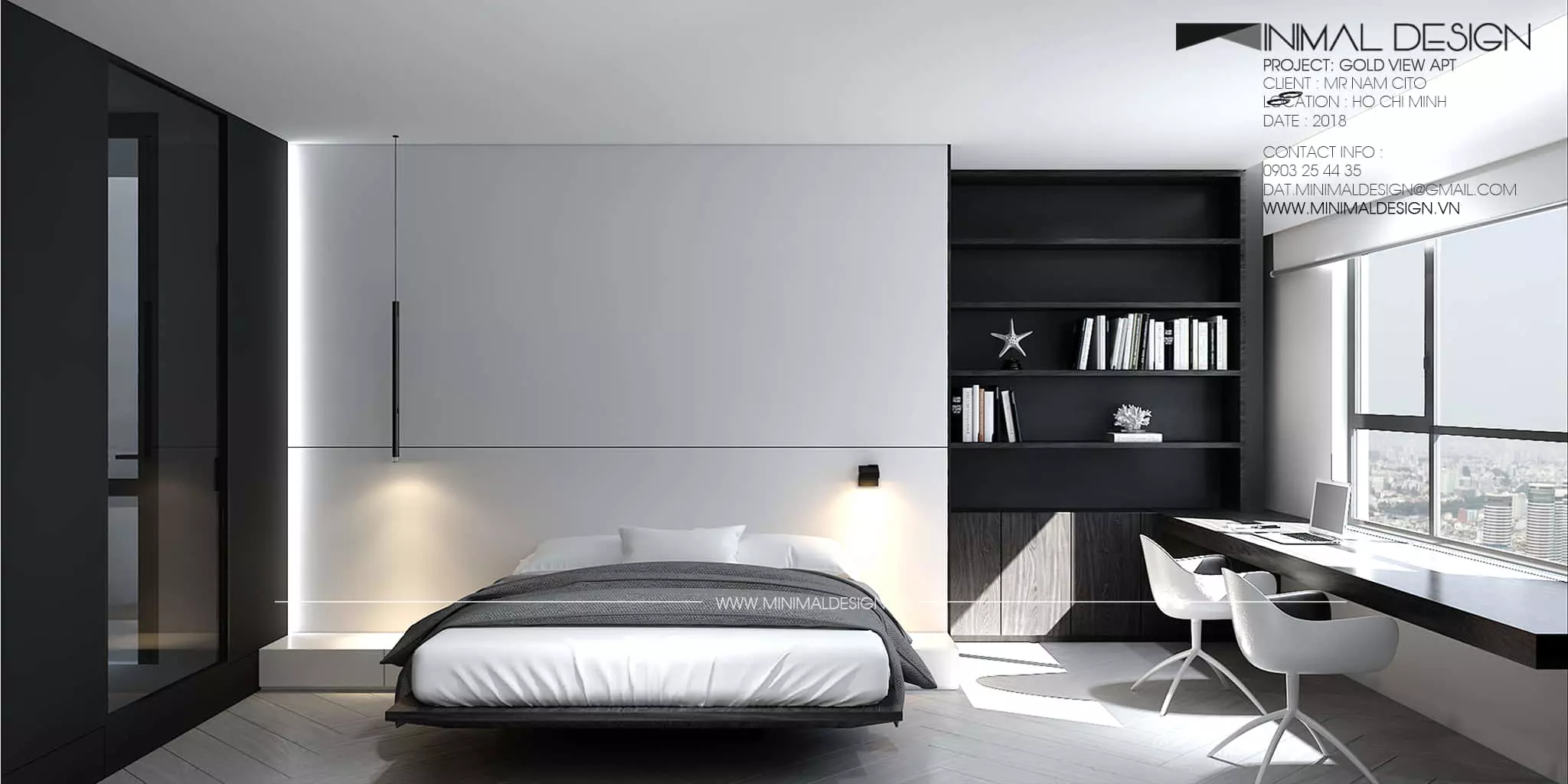 thiết kế nội thất phòng ngủ tối giản
