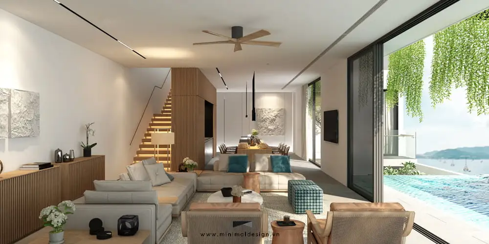 Thiết kế nội thất biệt thự tối giản và đầy sang trọng, tạo nên một không gian sống mà ở đó gia chủ cảm nhận được sự thư giãn, nhẹ nhàng và yêu thích.