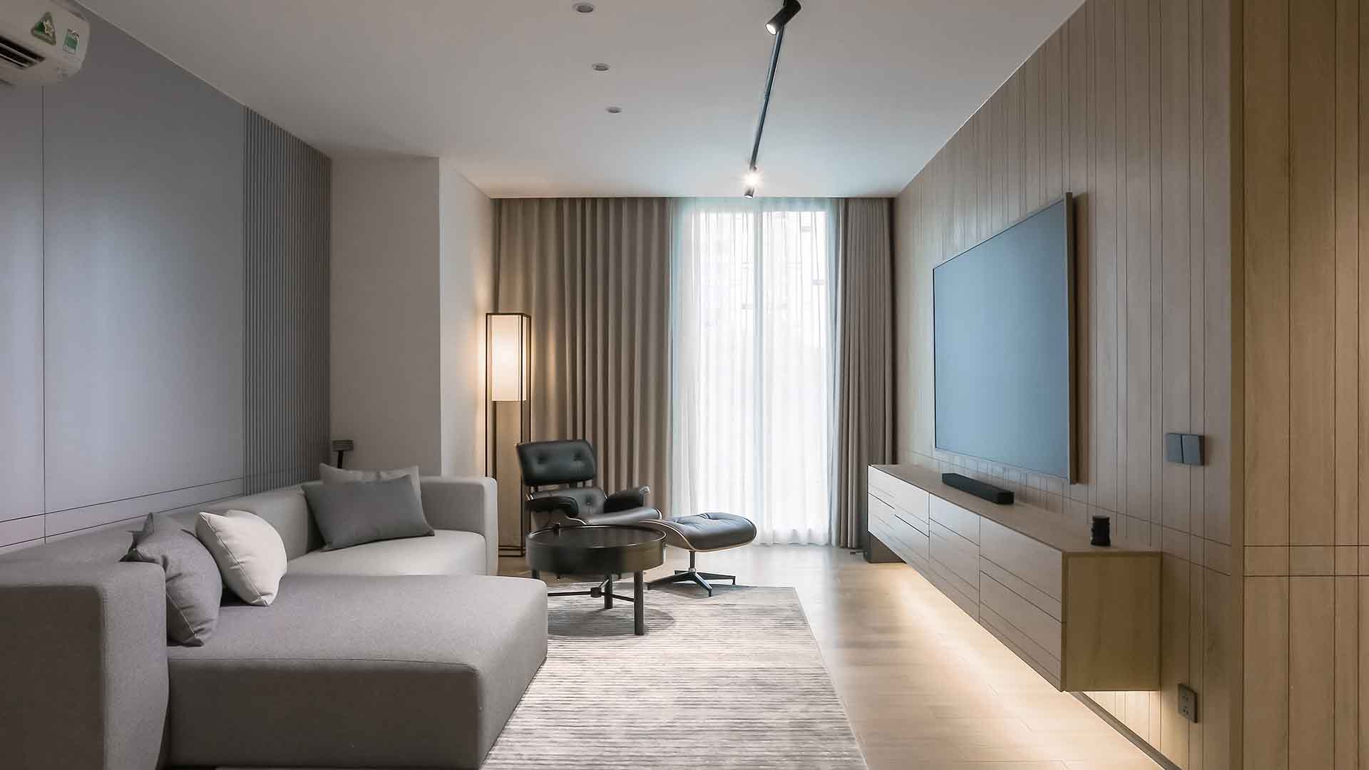 thiết kế phòng khách tối giản