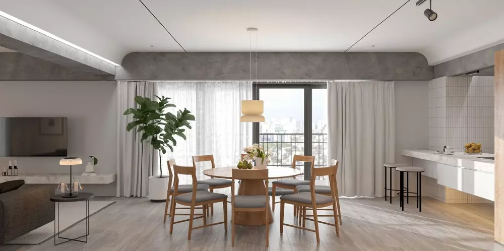 thiết kế căn hộ 2 phòng ngủ tối giản