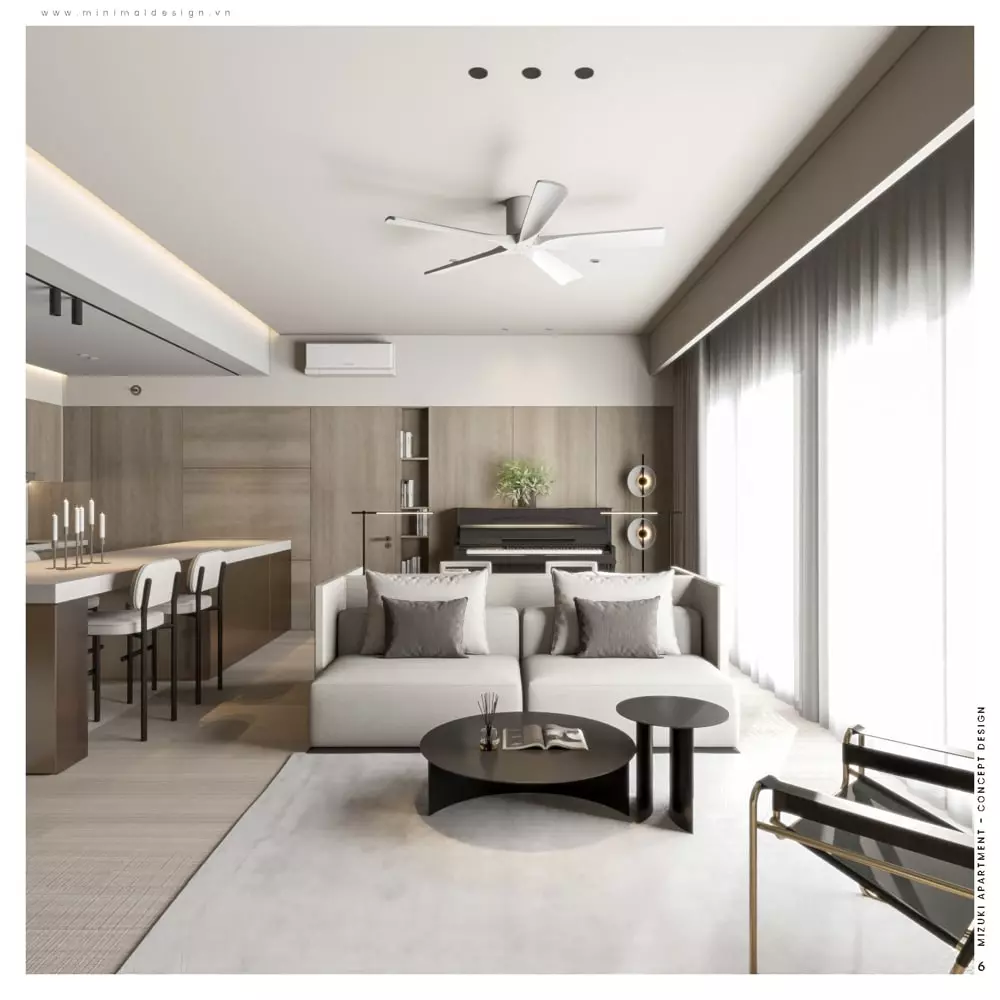 thiết kế căn hộ 2 phòng ngủ tối giản