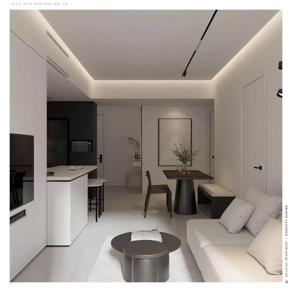 thiết kế căn hộ 2 phòng ngủ tối giản