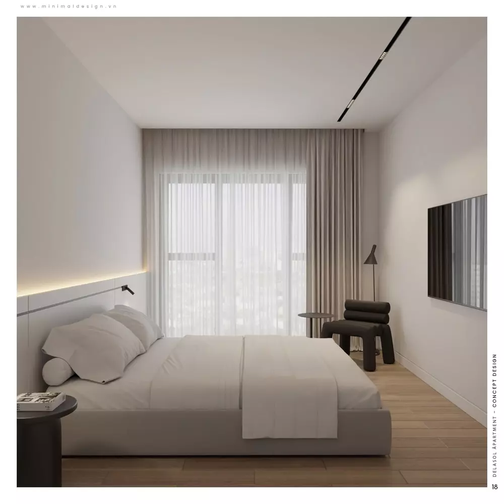 thiết kế căn hộ 2 phòng ngủ tối giản