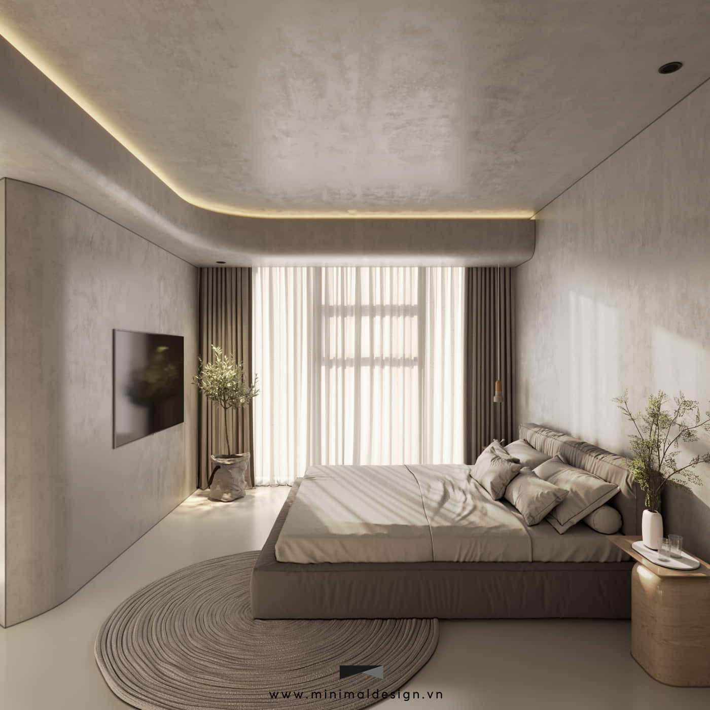 thiết kế căn hộ 2 phòng ngủ tối giản