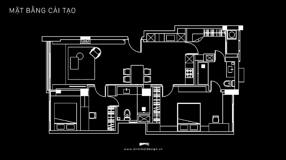 Thiết kế nội thất chung cư 80m2 2 phòng ngủ