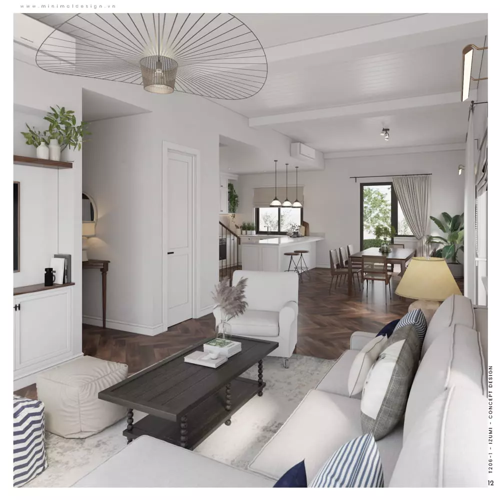 thiết kế phòng khách liền bếp