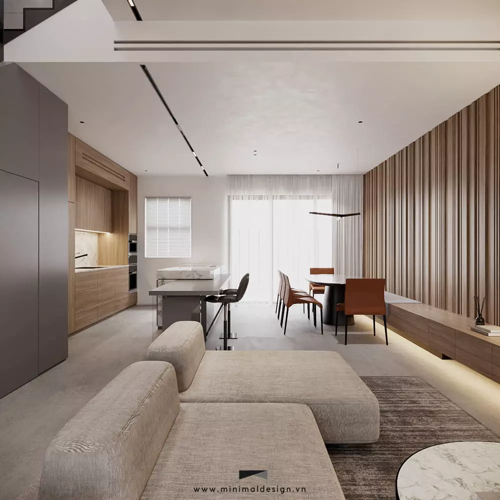 thiết kế phòng khách liền bếp