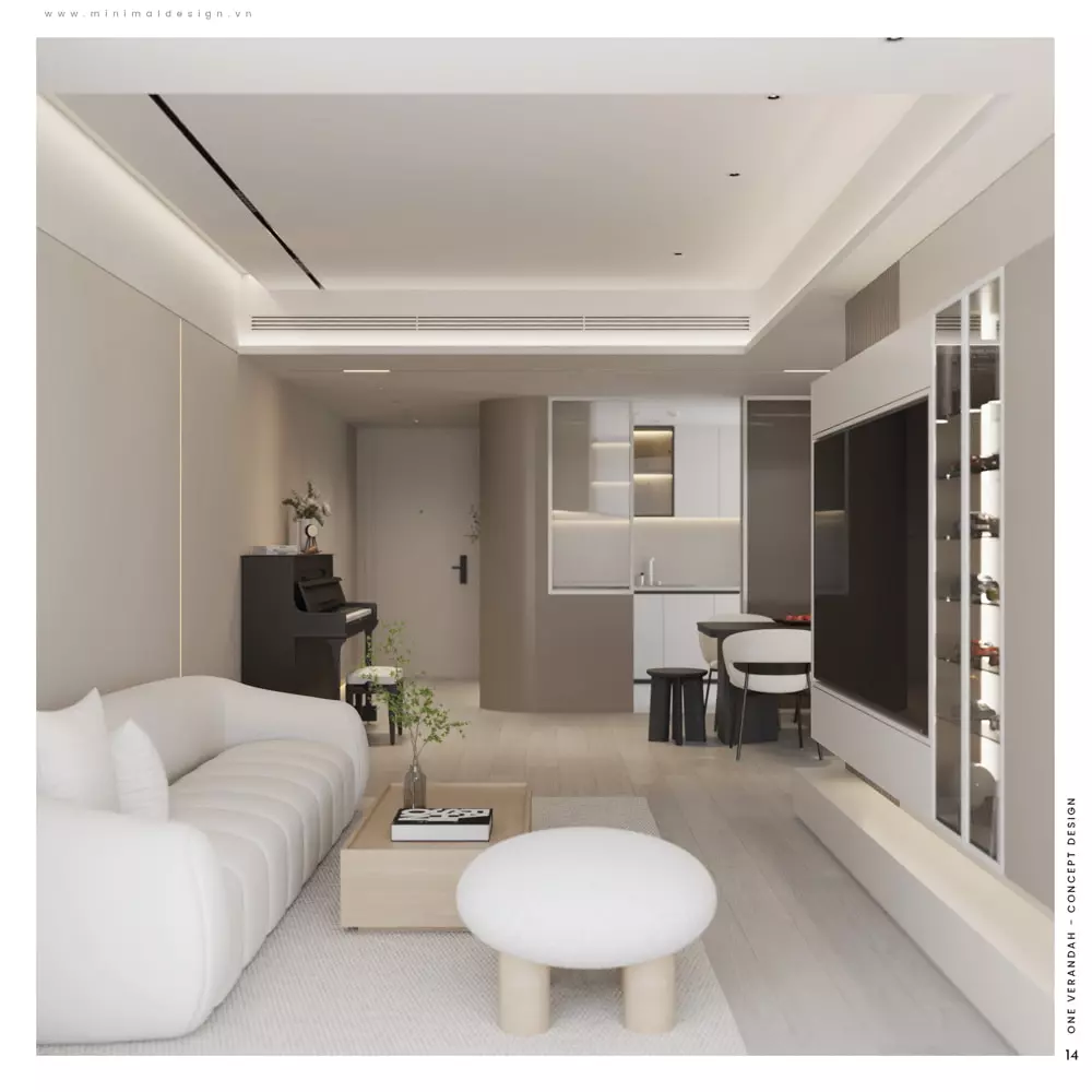 thiết kế phòng khách liền bếp