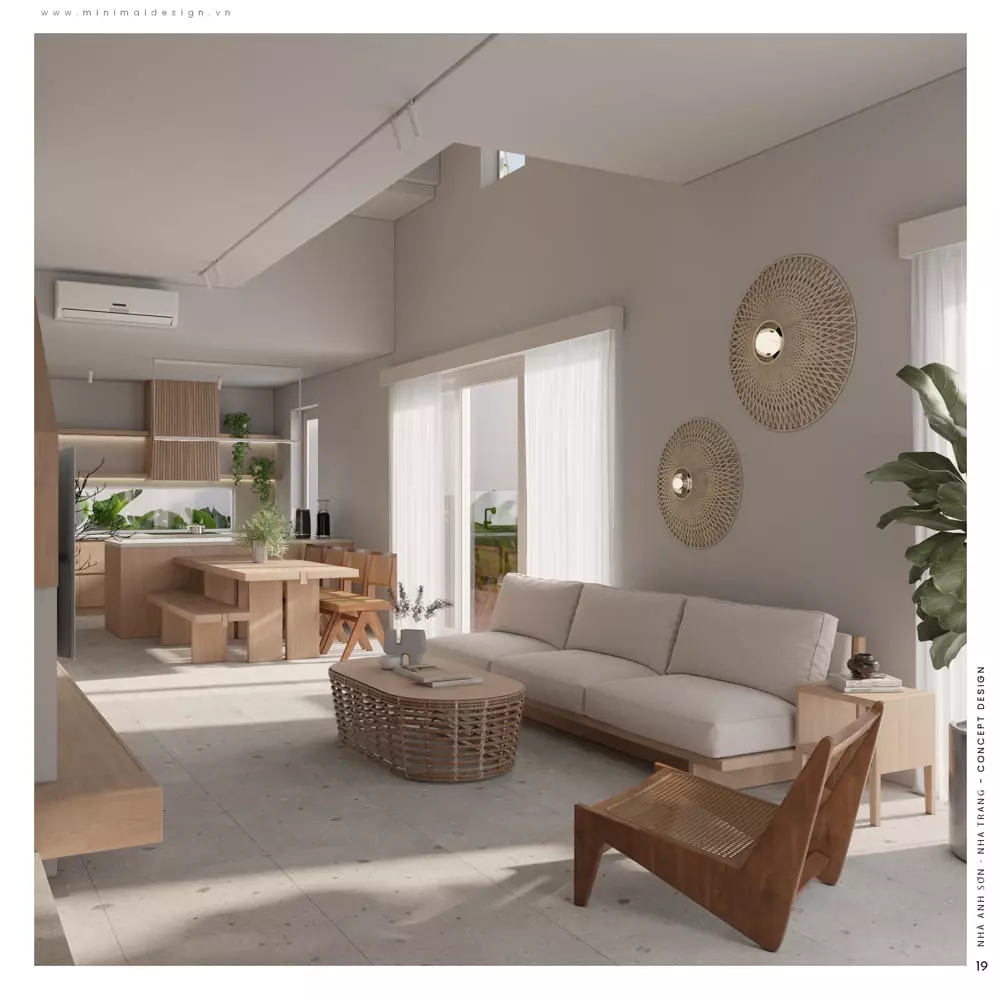 thiết kế phòng khách liền bếp