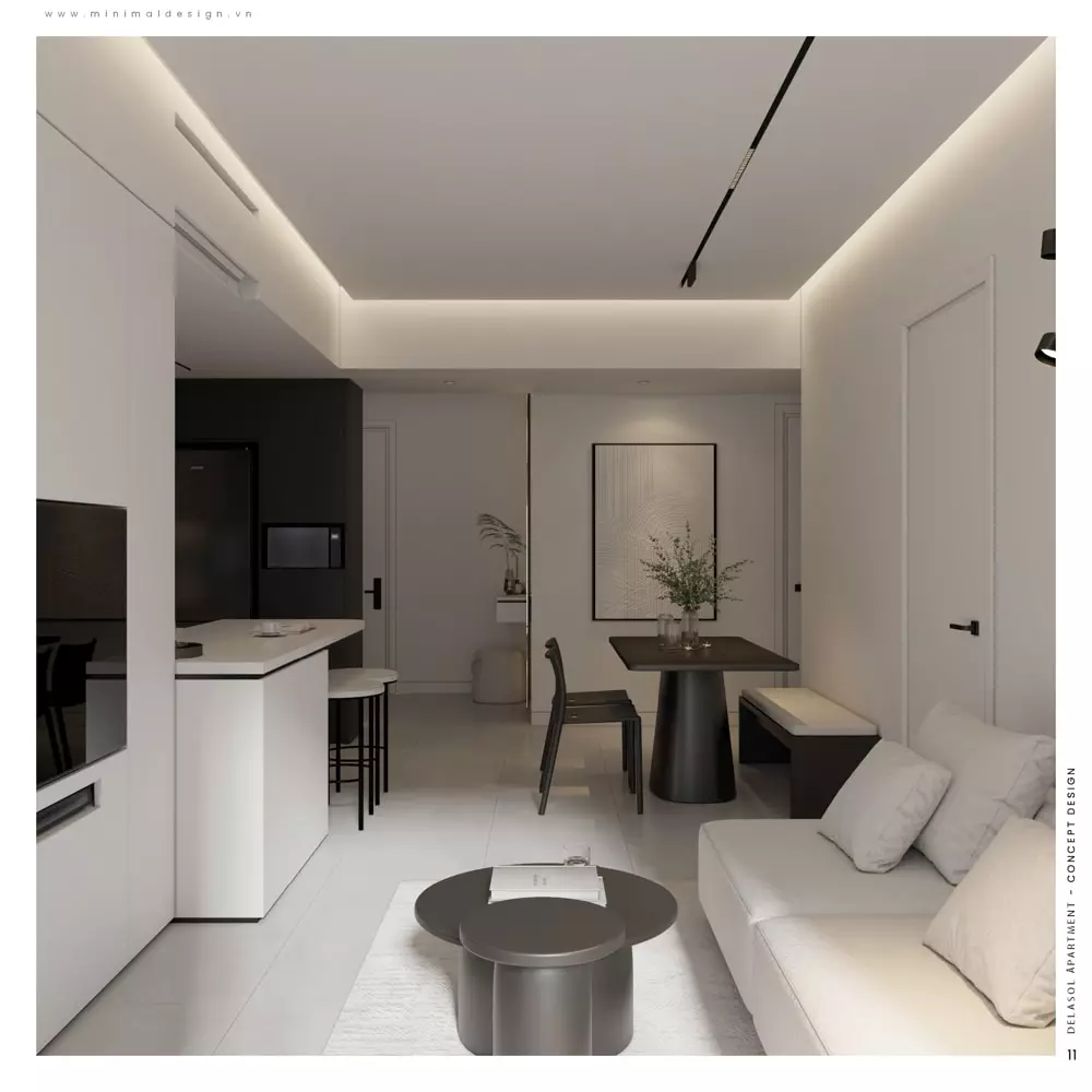 thiết kế phòng khách liền bếp