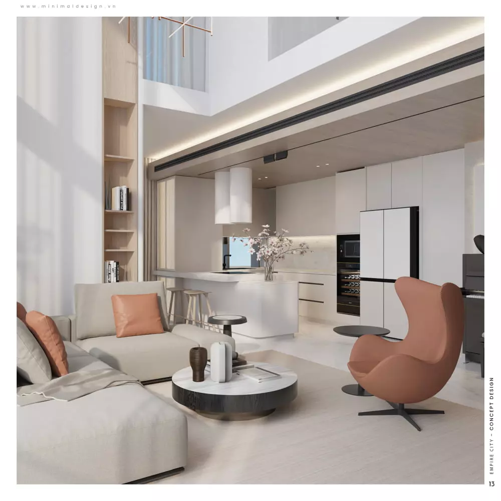 thiết kế phòng khách liền bếp