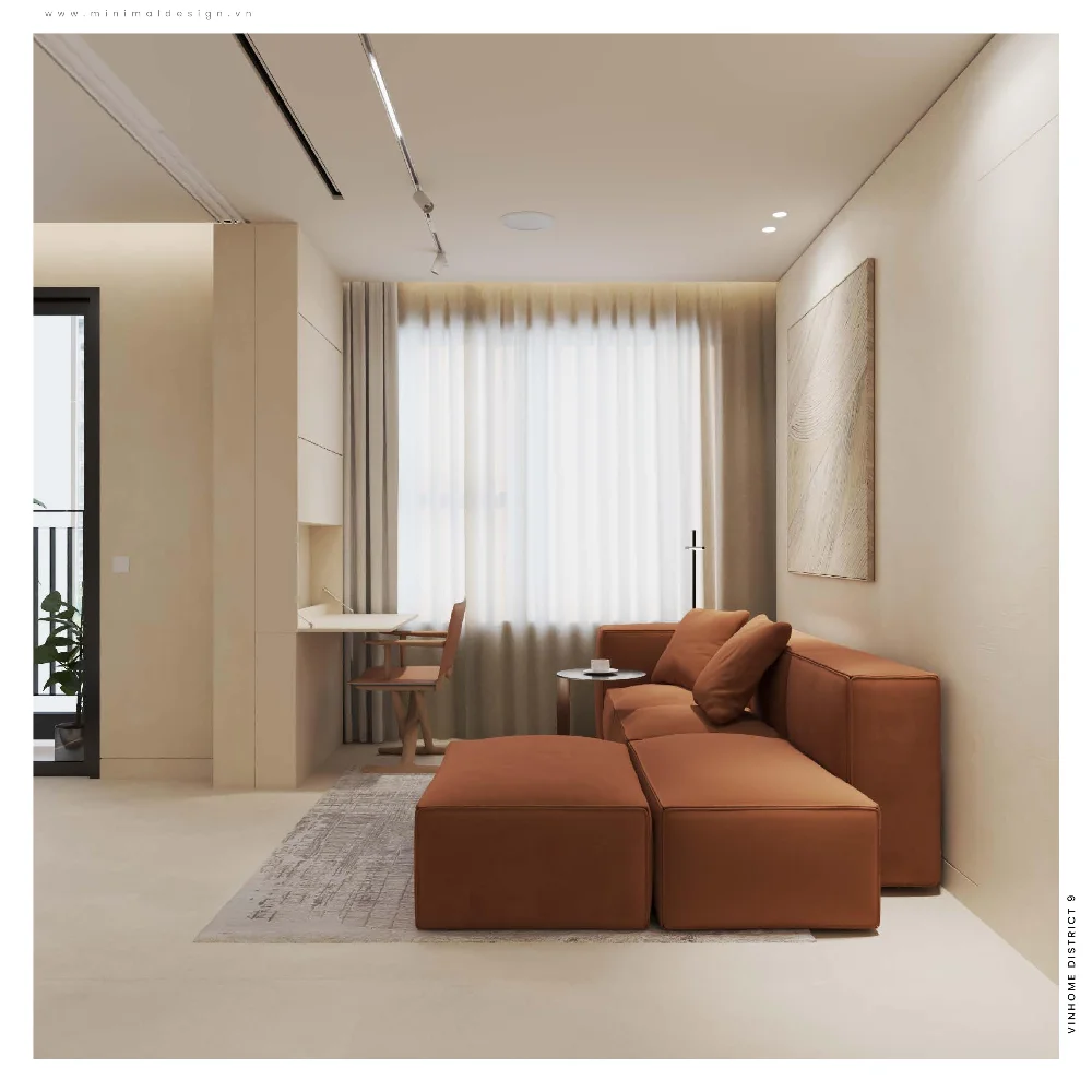 thiết kế nội thất căn hộ Vinhome 60m2 tối giản