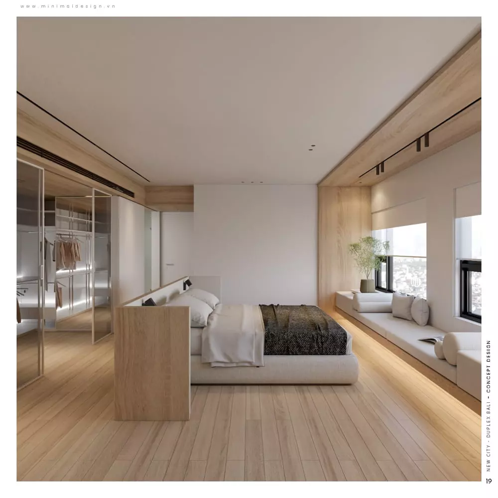 phòng ngủ tối giản cho vợ chồng diện tích >25m2