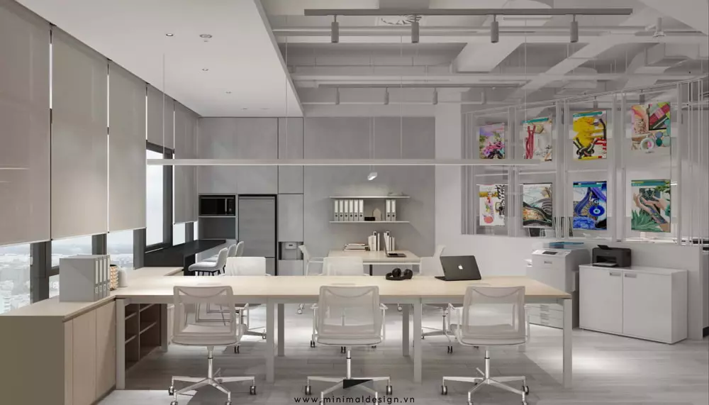 Thiết kế nội thất văn phòng tối giản dưới 50m2