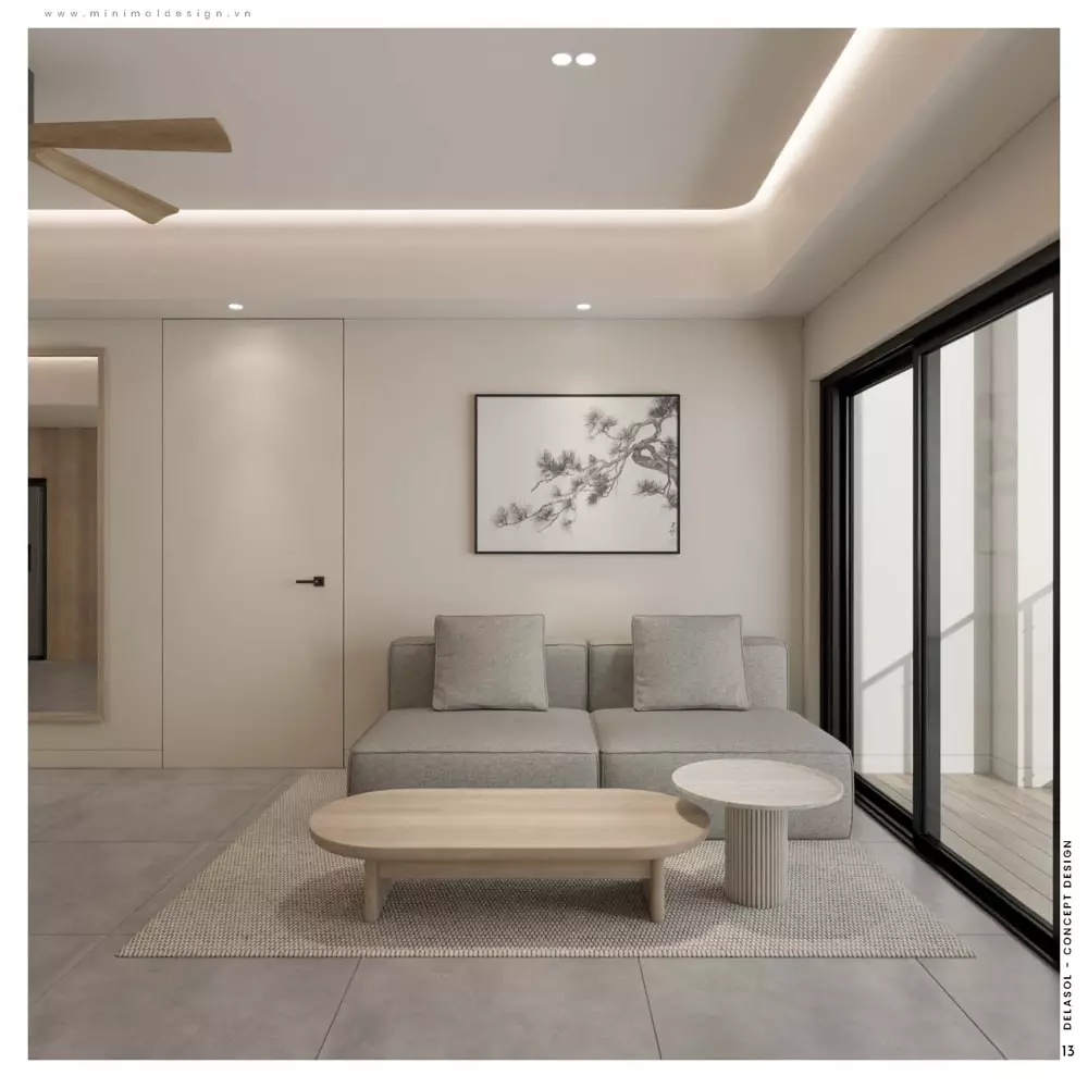 thiết kế phòng khách nhỏ phong cách tối giản