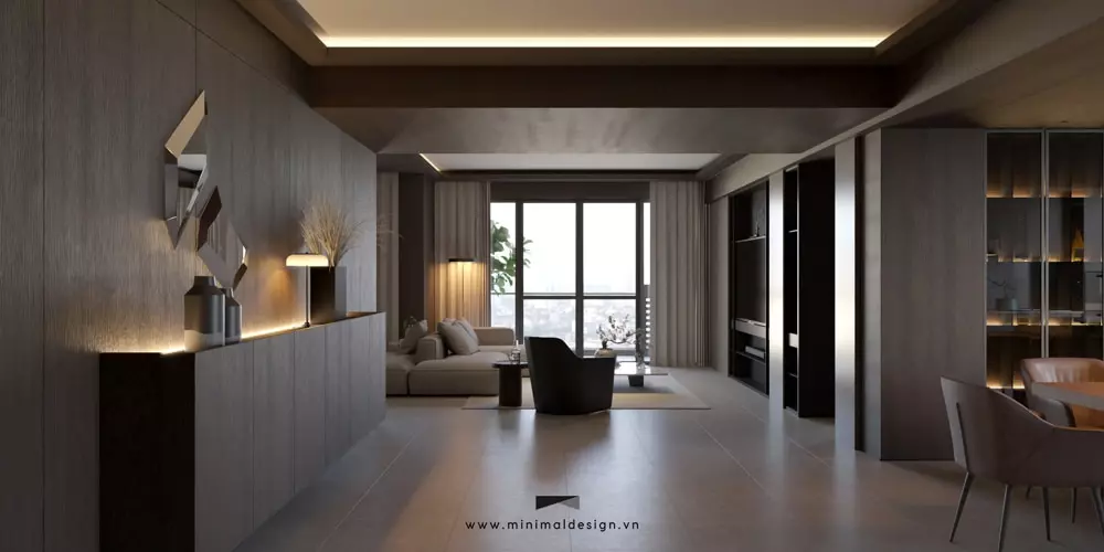thiết kế căn hộ 100m2 3 phòng ngủ phong cách tối giản