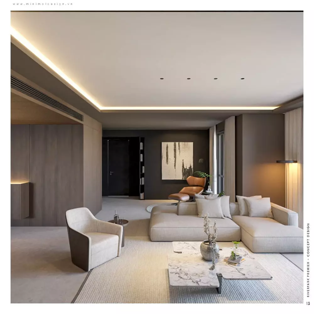 thiết kế căn hộ 4 phòng ngủ tối giản