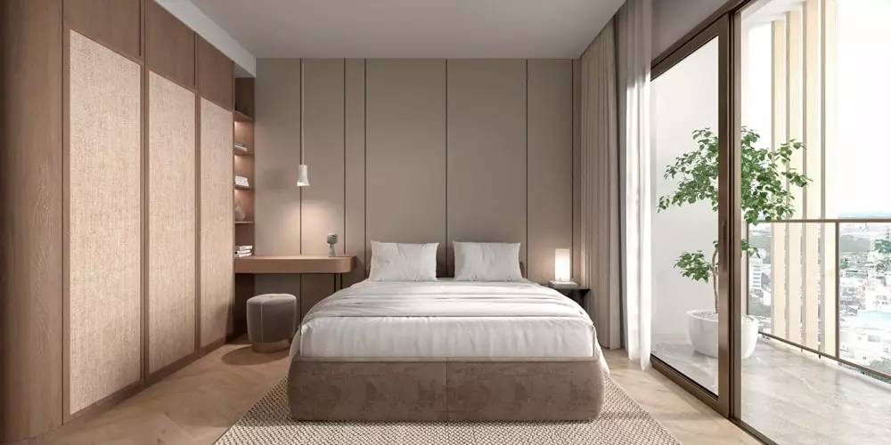 phòng ngủ tối giản cho vợ chồng trẻ