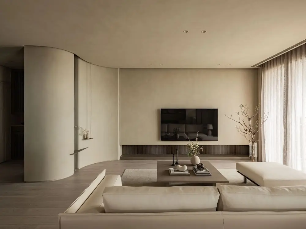 Phòng khách tối giản Wabi Sabi trong nội thất nhà phố hiện đại