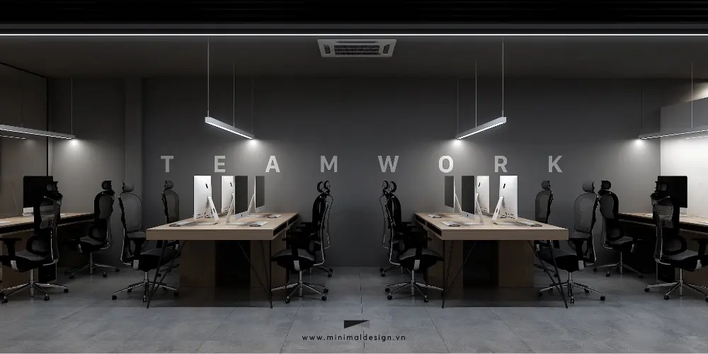 Thiết kế nội thất văn phòng minimalism với không gian làm việc tối giản