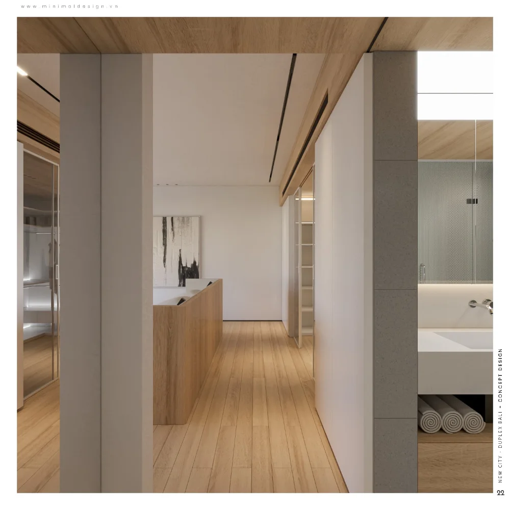 Hành lang khu thay đồ nối phòng ngủ master với khu vệ sinh trong căn duplex